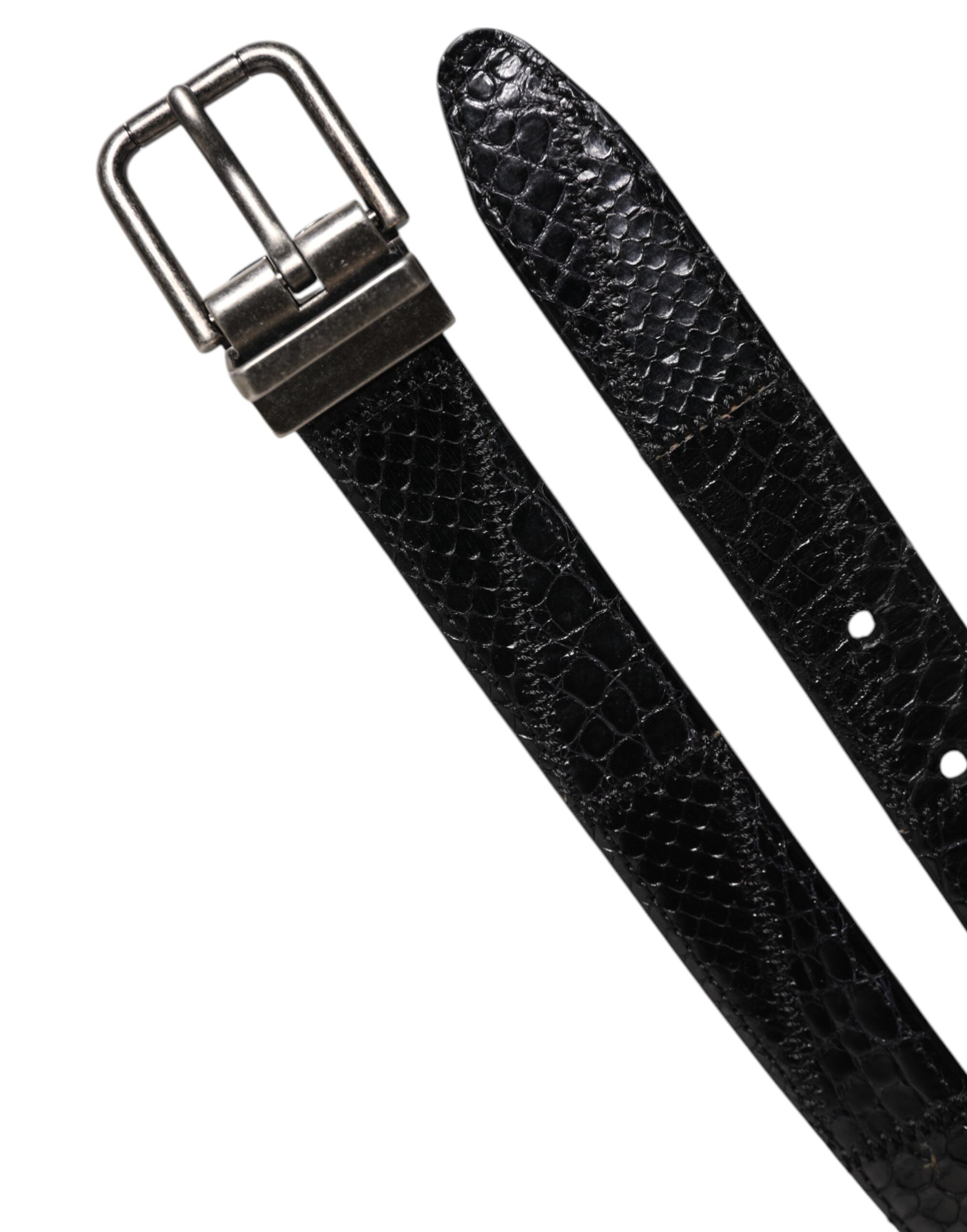 Dolce & Gabbana Gürtel mit Schnalle aus schwarzem Exotikleder und Metalllogo