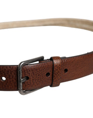 Dolce & Gabbana Brown Jute Leather Woven Metal Buckle Belt