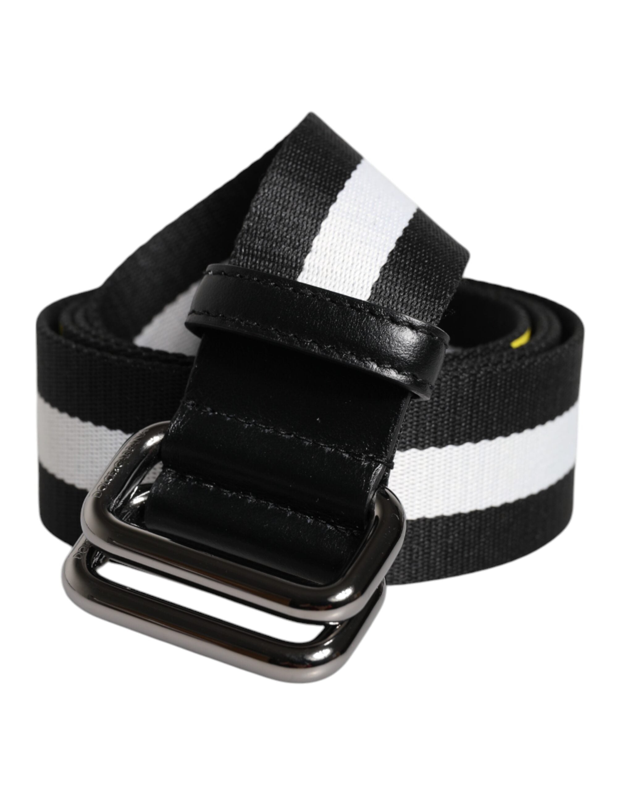 Dolce & Gabbana Black Yellow Logo Striped Metal Buckle Belt