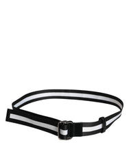 Dolce & Gabbana Black Yellow Logo Striped Metal Buckle Belt