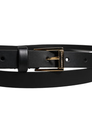 Dolce & Gabbana Gürtel aus schwarzem Kalbsleder mit klassischer Metallschnalle mit Logo