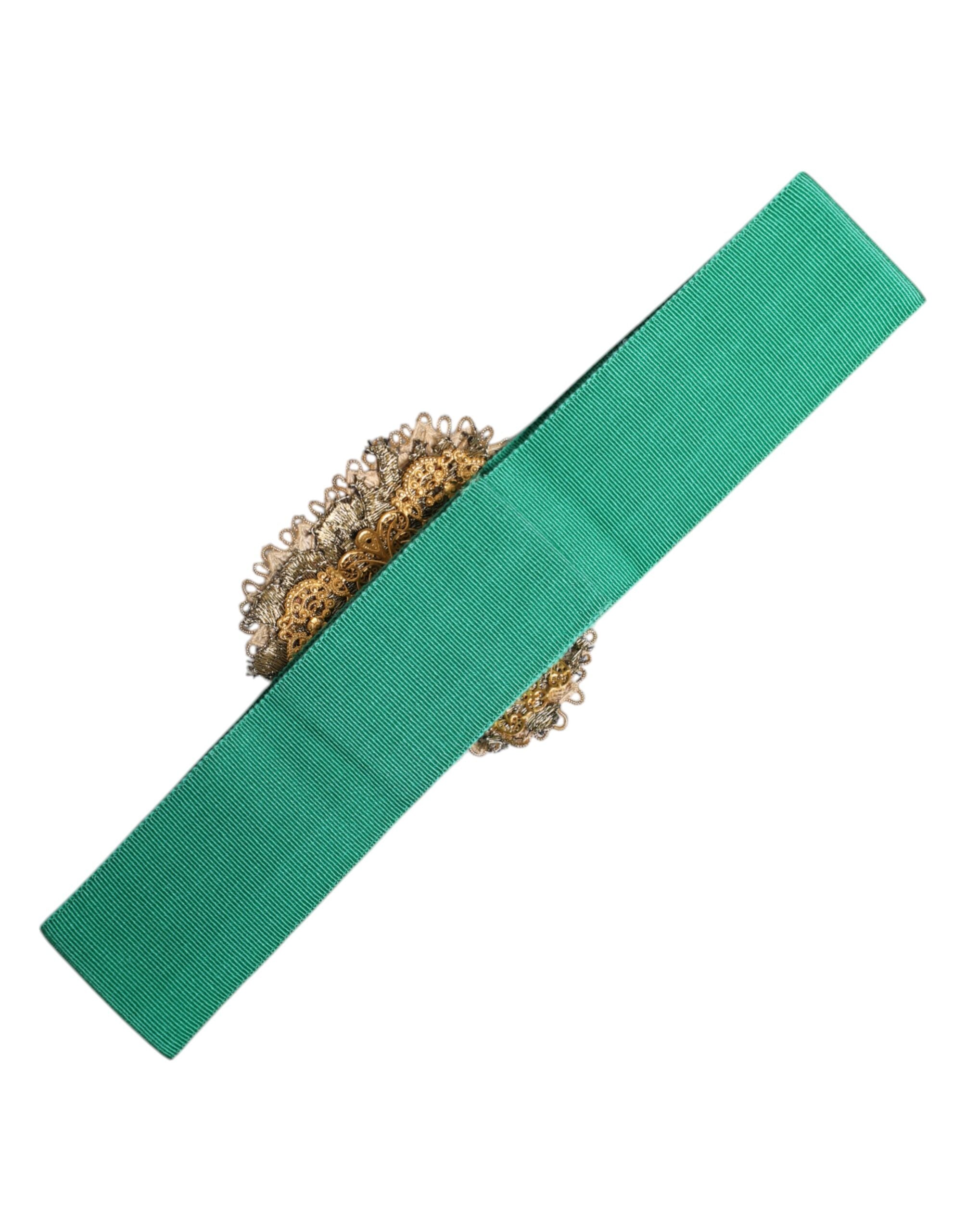 Dolce & Gabbana Green Stretch Wide Waist Heart Embellished Belt
