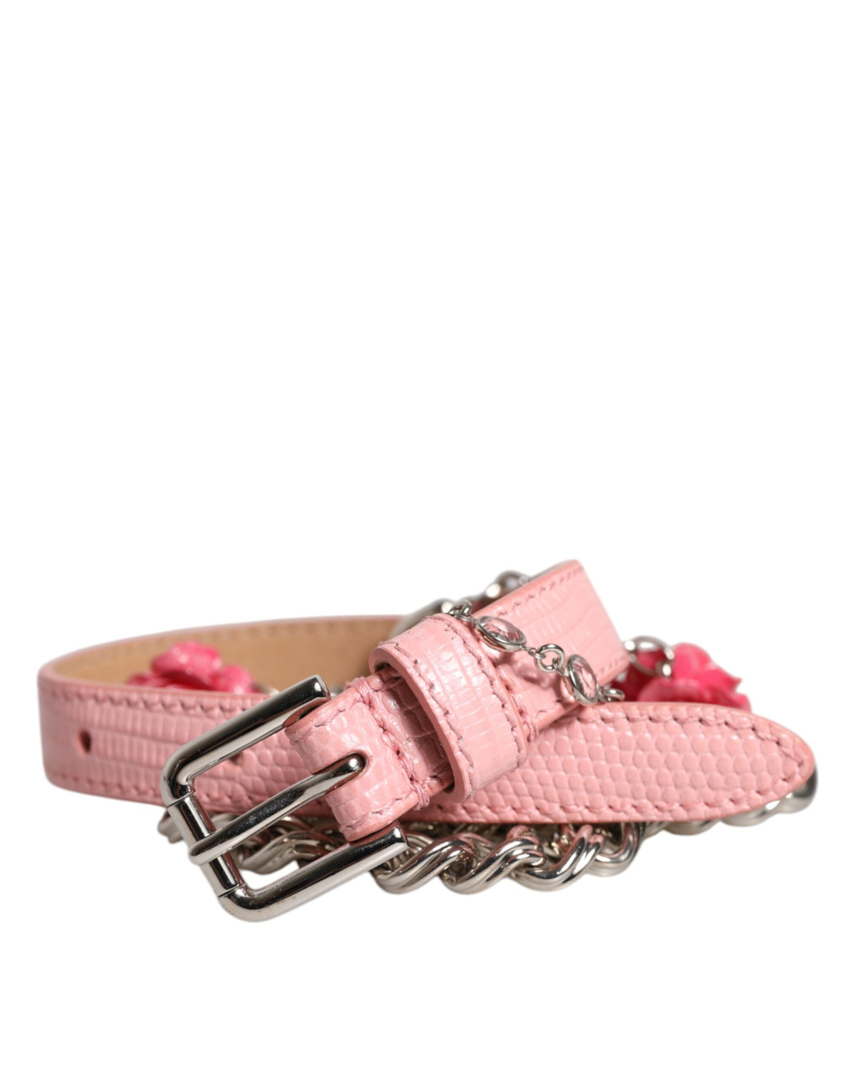 Dolce & Gabbana Rosa bestickter Rosen-Gürtel aus strukturiertem Leder