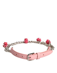 Dolce & Gabbana Rosa bestickter Rosen-Gürtel aus strukturiertem Leder