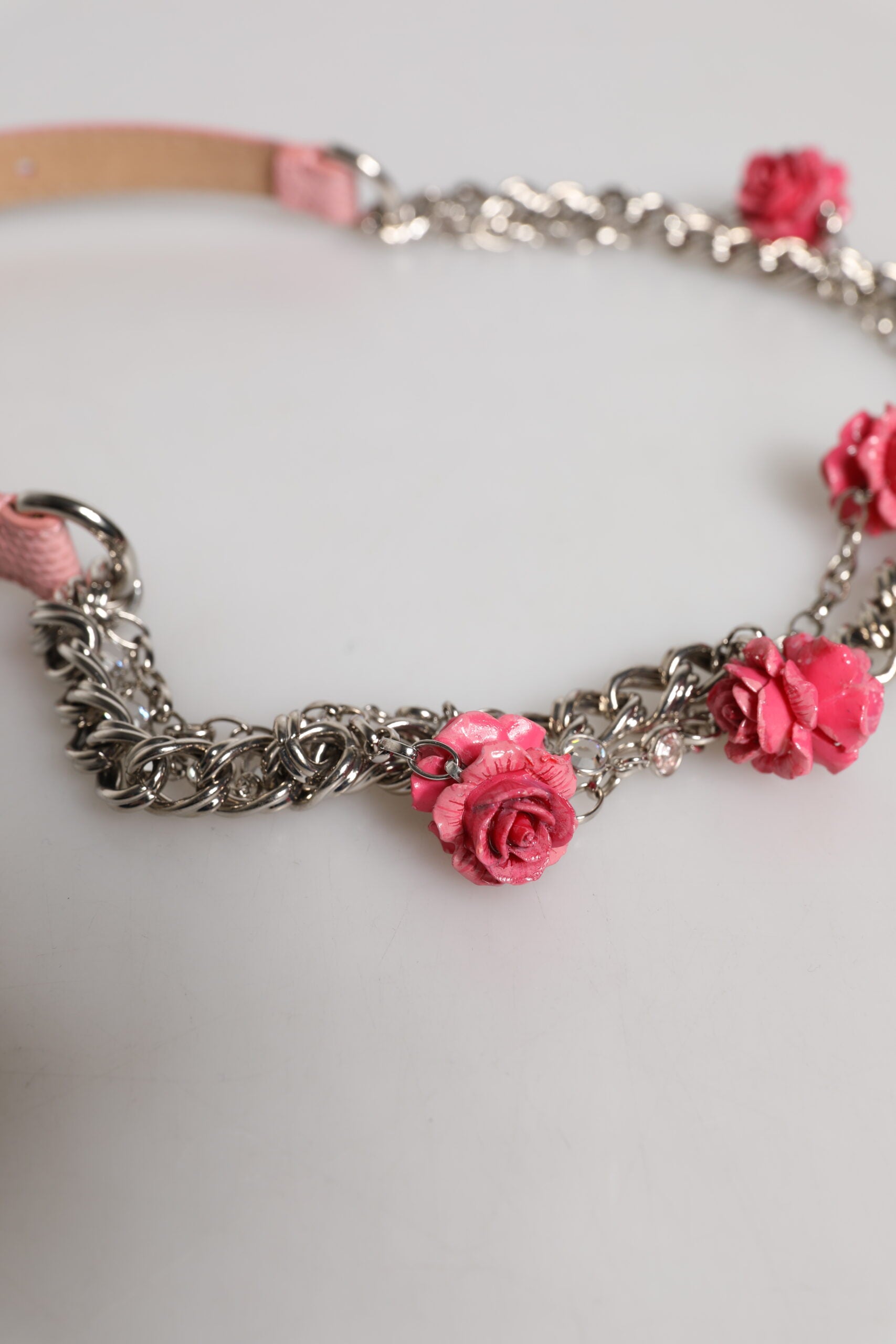 Dolce & Gabbana Rosa bestickter Rosen-Gürtel aus strukturiertem Leder