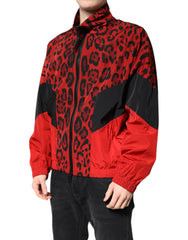 Dolce & Gabbana Rote Leopard Nylon Bomberjacke mit durchgehendem Reißverschluss
