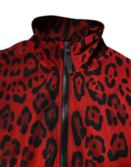 Dolce & Gabbana Rote Leopard Nylon Bomberjacke mit durchgehendem Reißverschluss