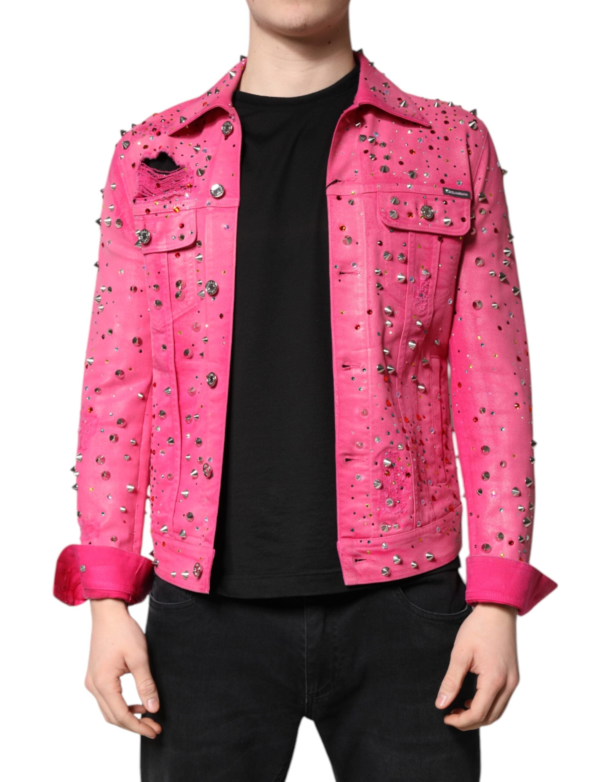 Dolce & Gabbana Roze Kristalversierde Katoenen Denim Jack