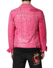 Dolce & Gabbana Roze Kristalversierde Katoenen Denim Jack