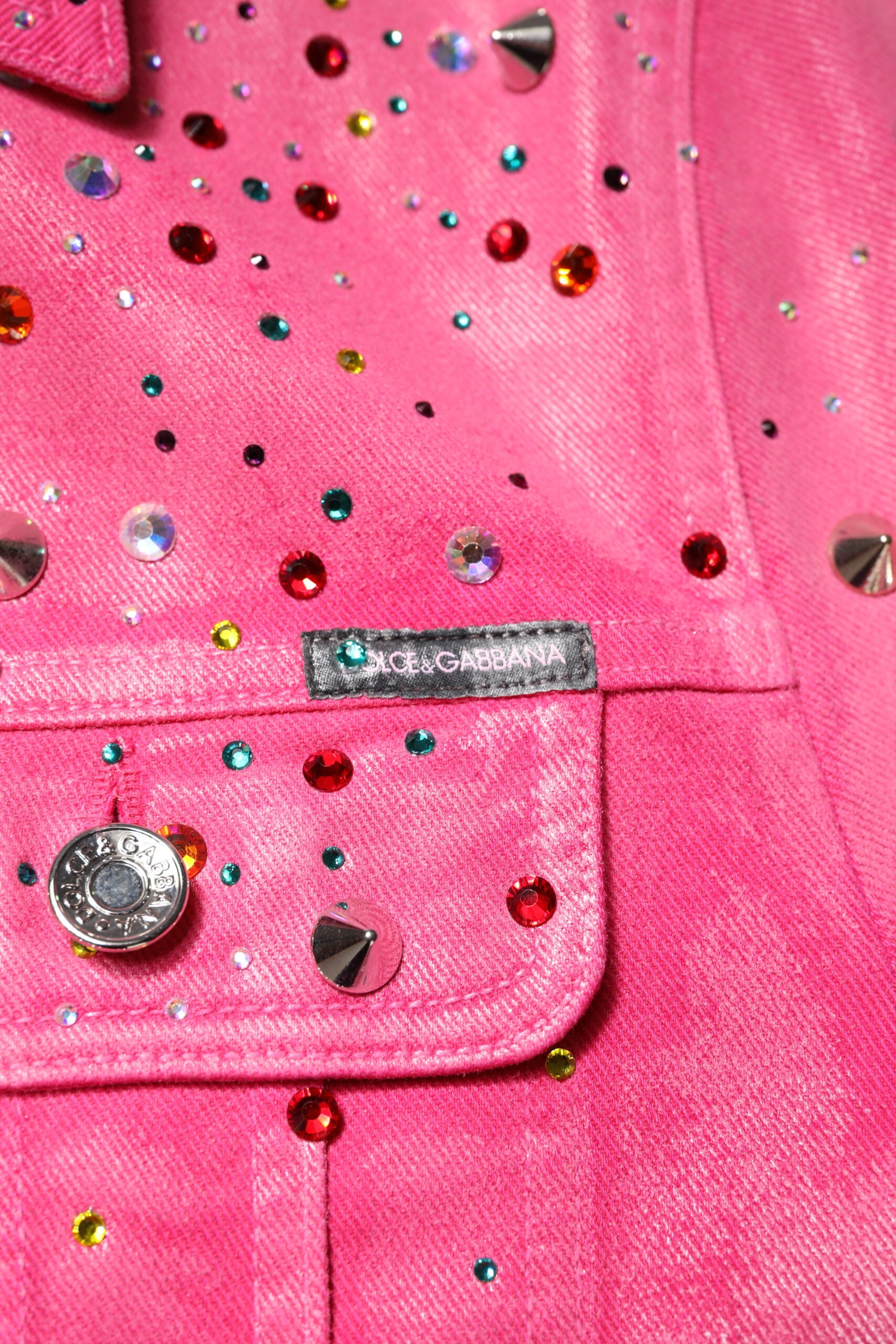 Dolce & Gabbana Roze Kristalversierde Katoenen Denim Jack