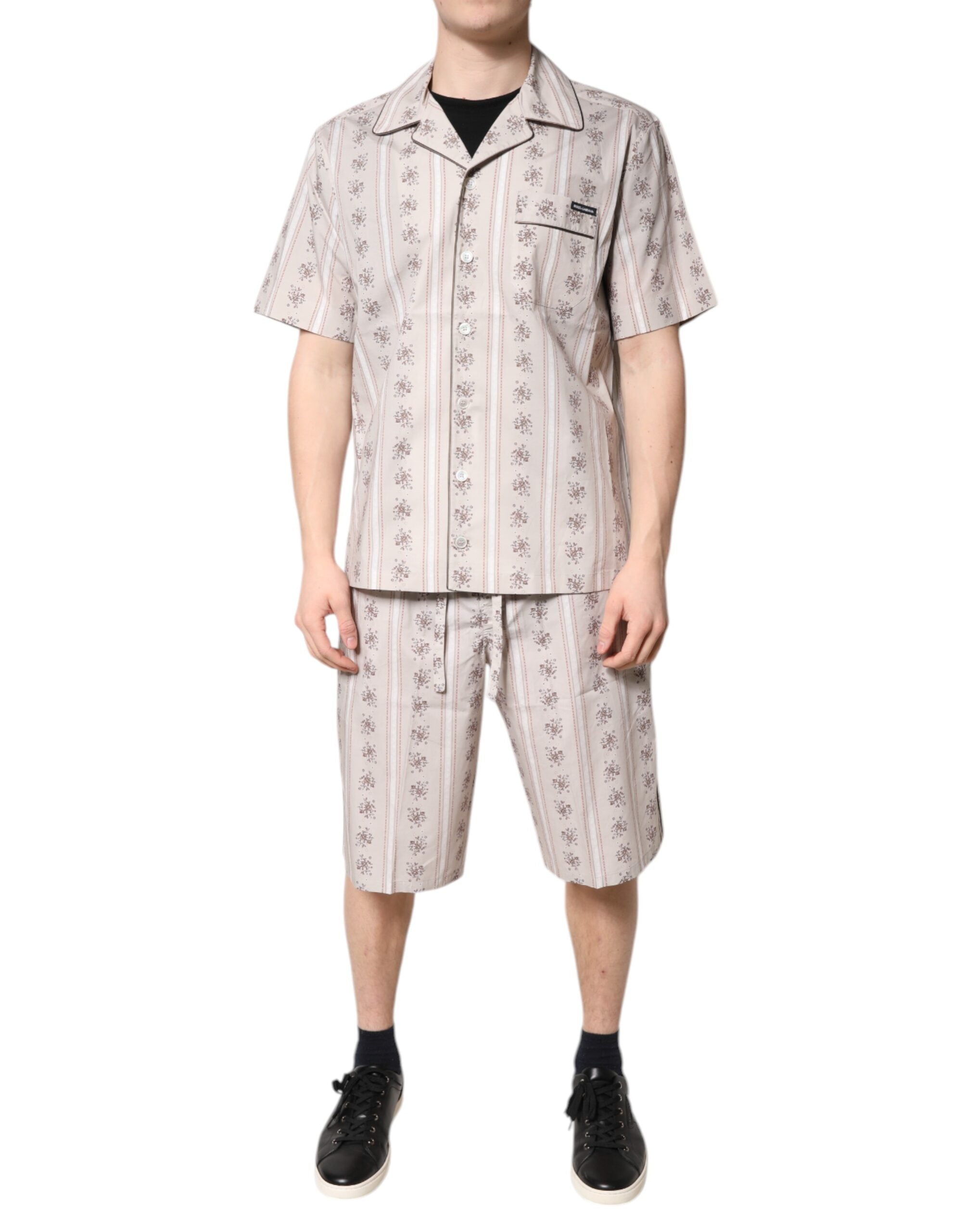 Dolce & Gabbana Beige Katoenen Pyjamaset voor Heren met Bloemenprint