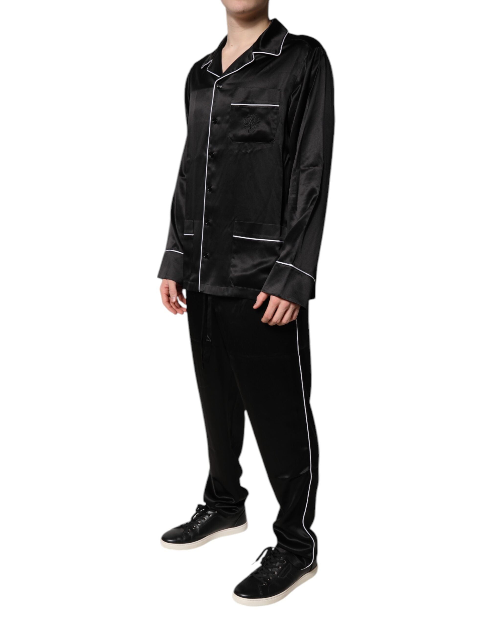 Dolce & Gabbana Zwarte Zijden Hemd Broek Pyjama Set Nachtkleding