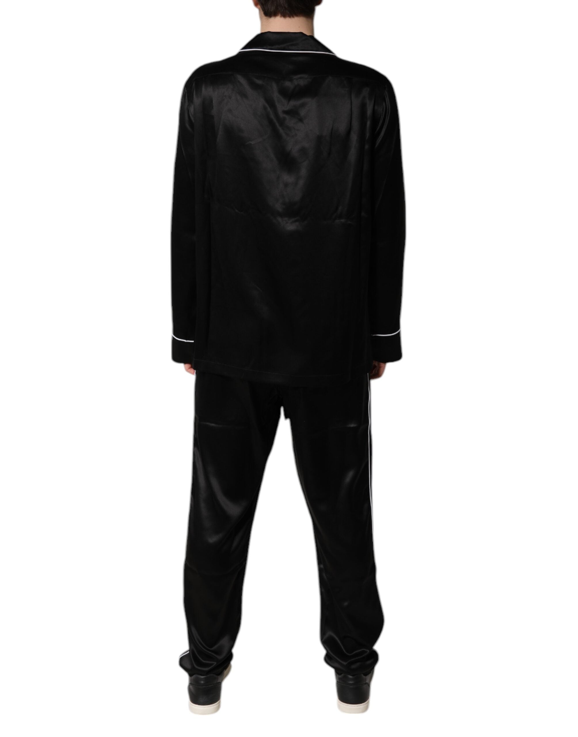 Dolce & Gabbana Zwarte Zijden Hemd Broek Pyjama Set Nachtkleding