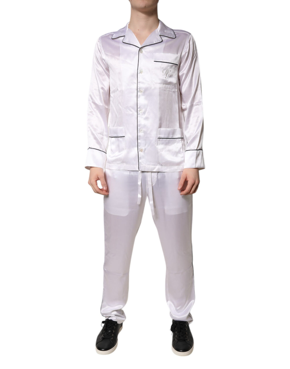 Dolce & Gabbana Herren Pyjama-Set aus weißem Satin und Seide