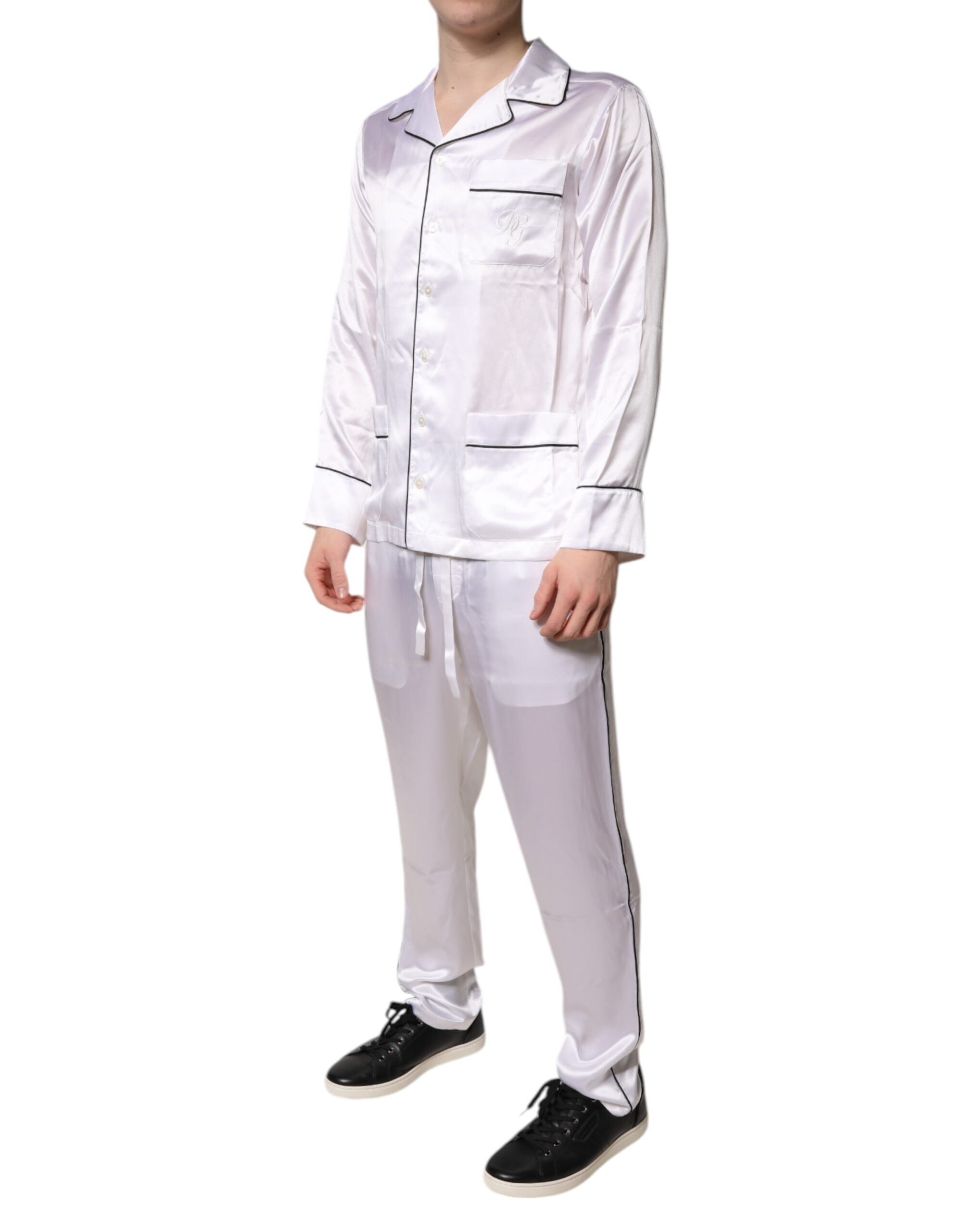 Dolce & Gabbana Herren Pyjama-Set aus weißem Satin und Seide