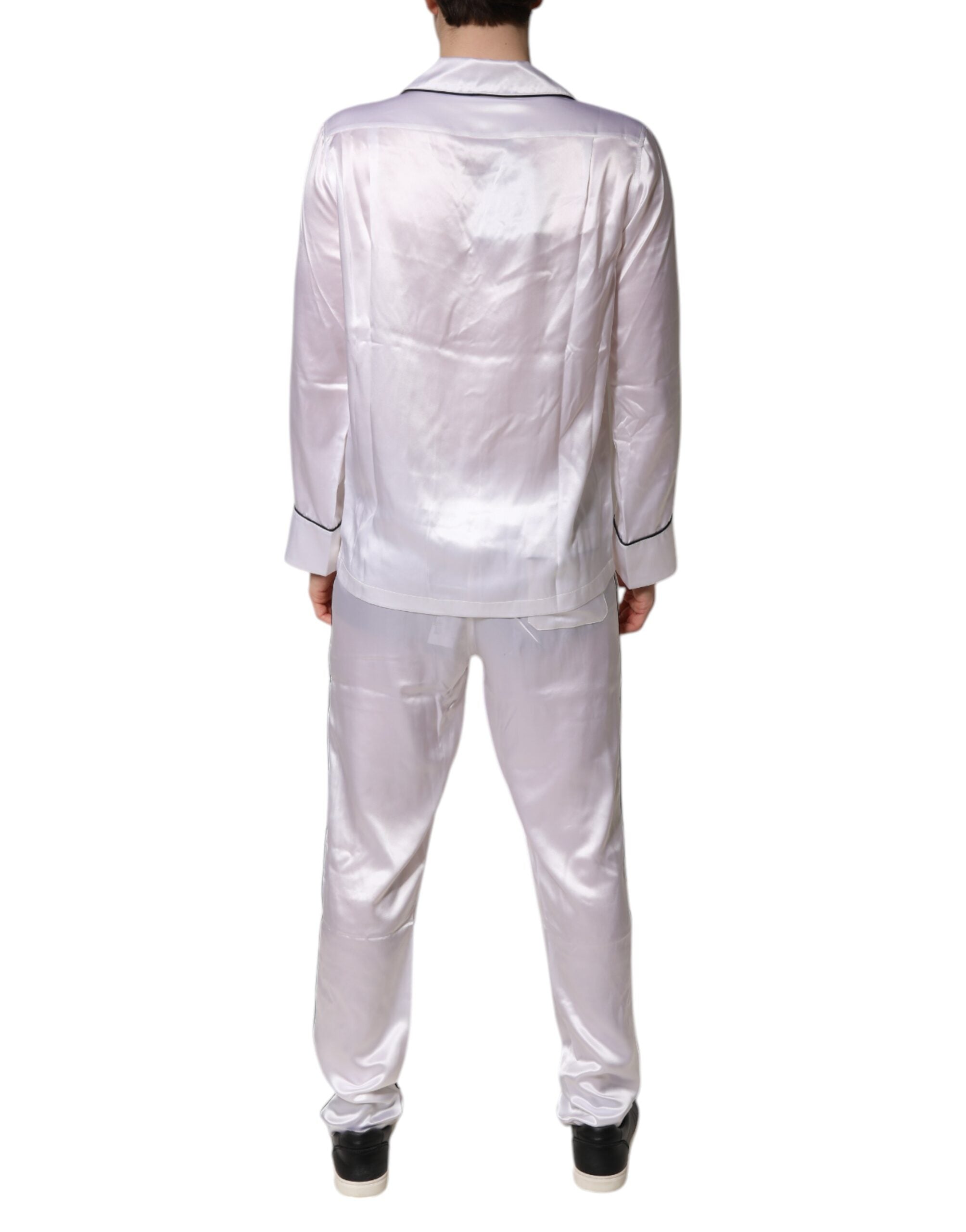 Dolce & Gabbana Herren Pyjama-Set aus weißem Satin und Seide