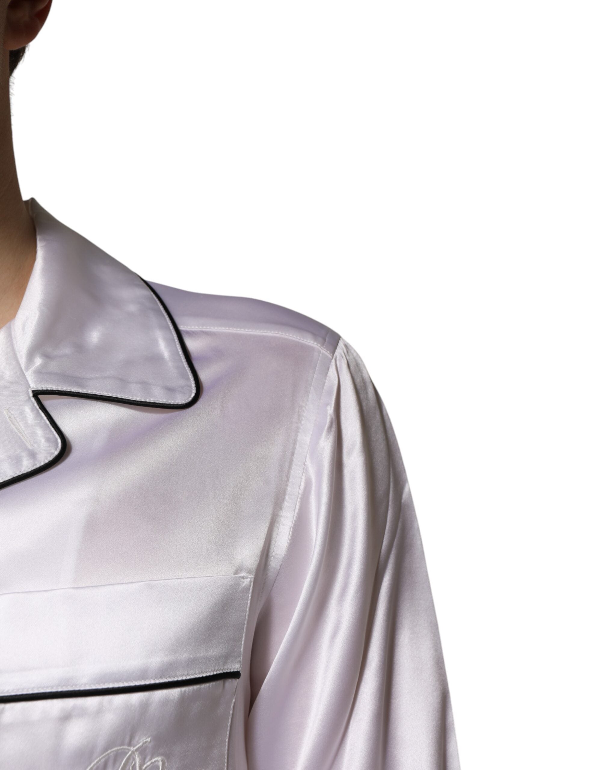 Dolce & Gabbana Herren Pyjama-Set aus weißem Satin und Seide