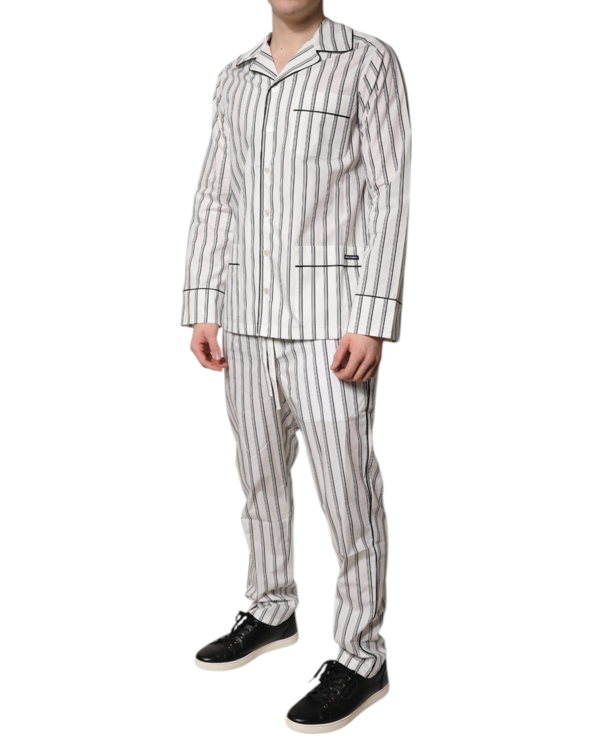 Dolce & Gabbana Wit Zwart Gestreepte Katoenen Pyjama voor Heren Nachtkleding