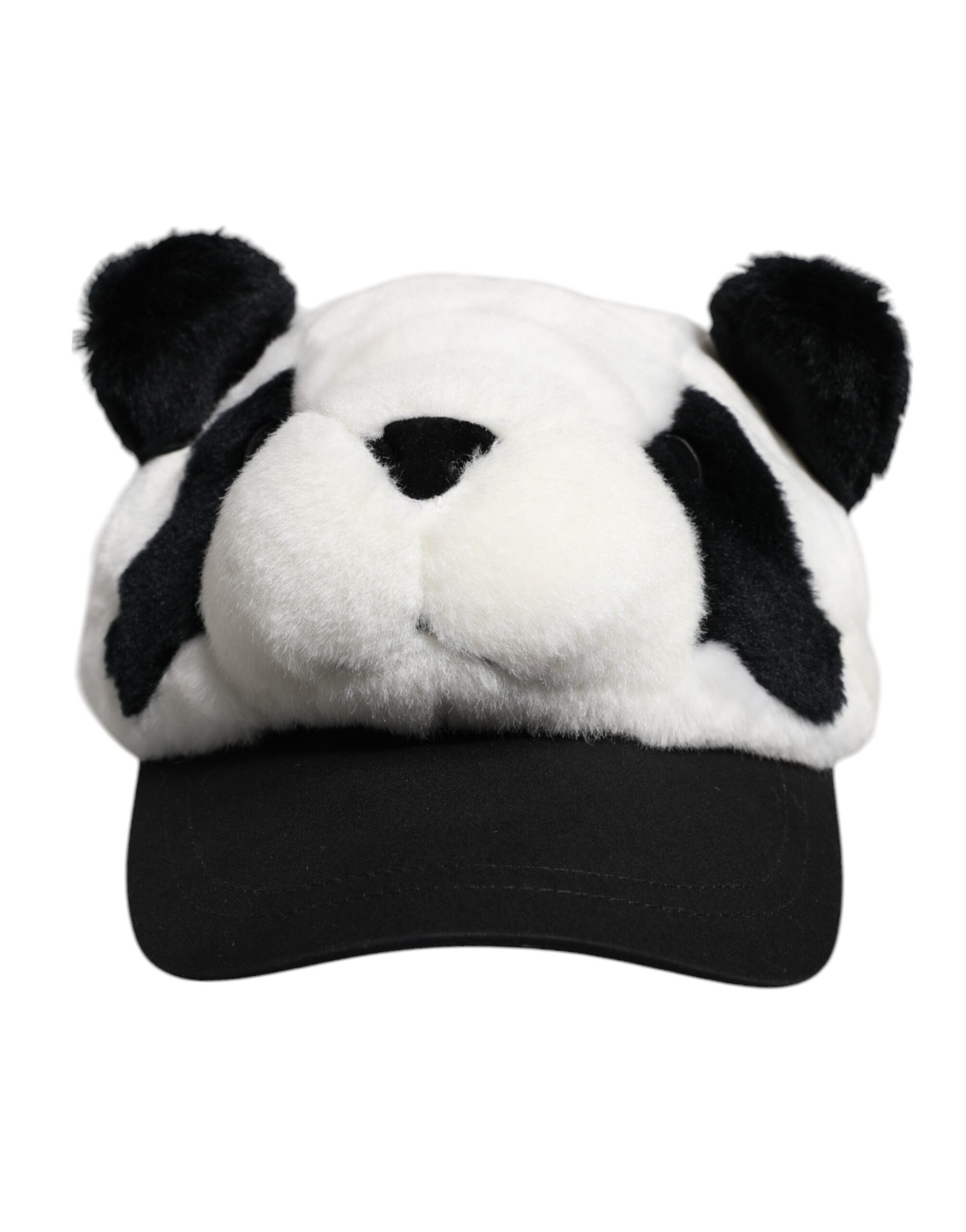 Dolce & Gabbana Damen Baseballkappe aus schwarzem und weißem Panda-Fell