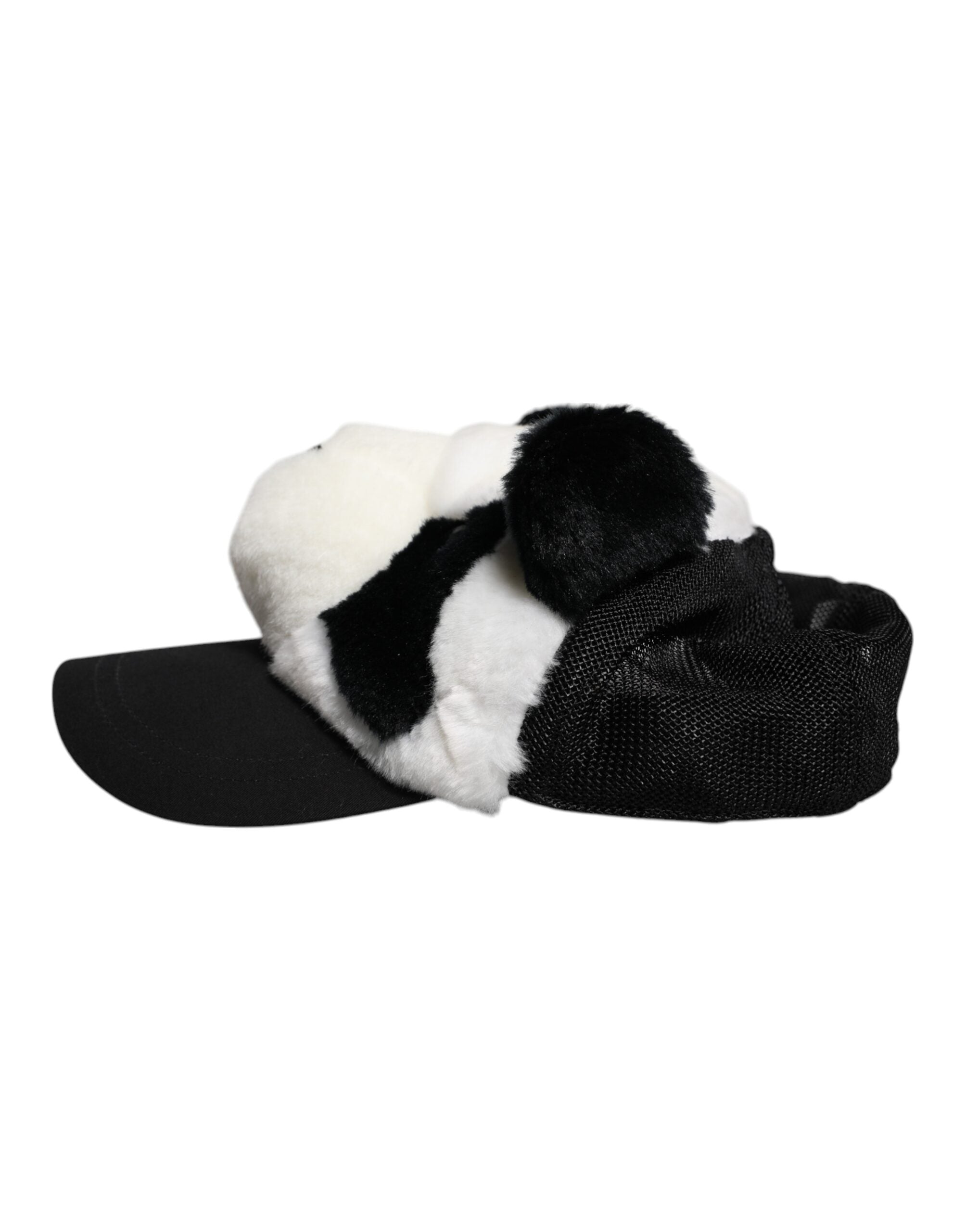 Dolce & Gabbana Damen Baseballkappe aus schwarzem und weißem Panda-Fell