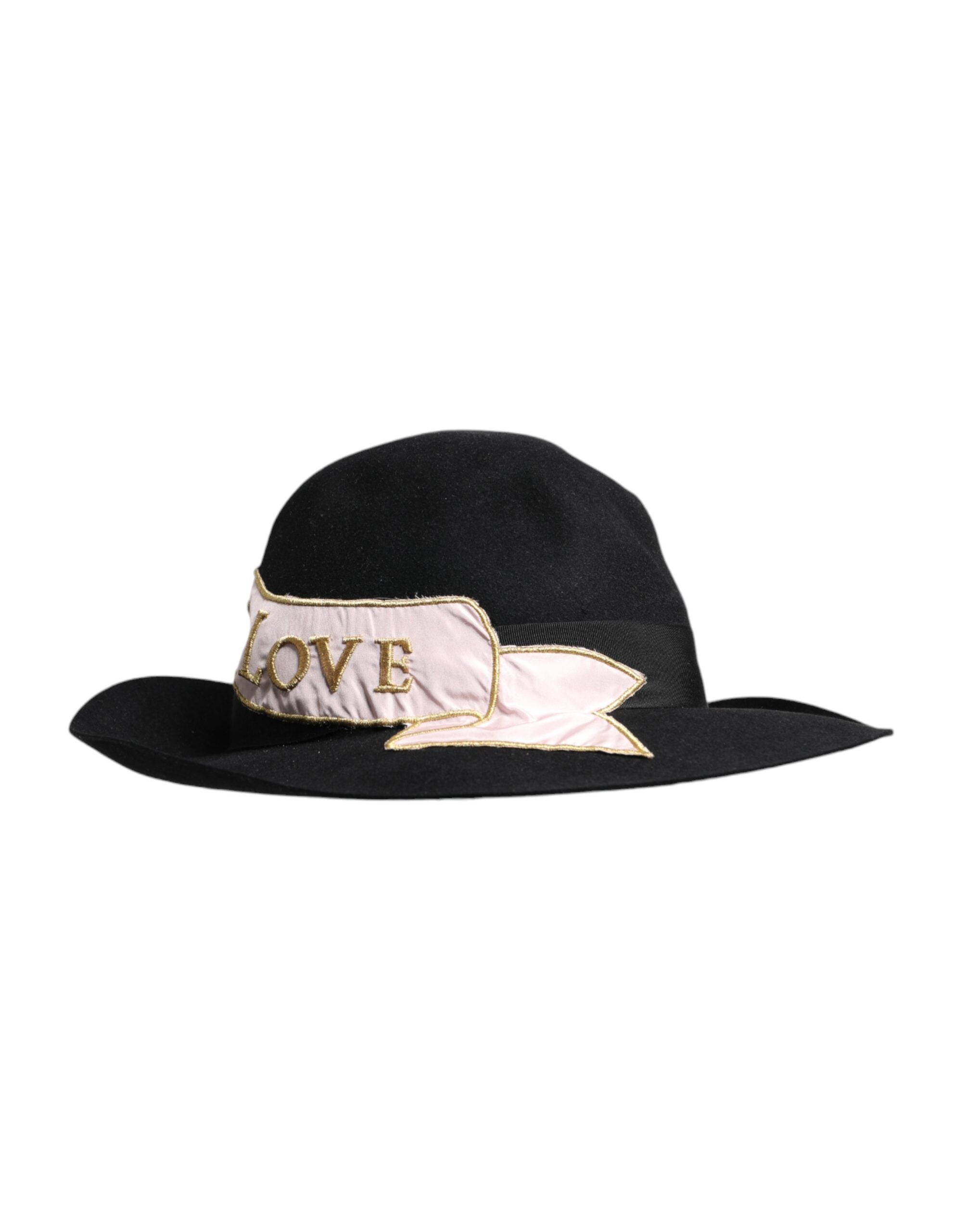 Dolce & Gabbana Zwarte Dameshoed met Brede Rand en Geborduurd Logo