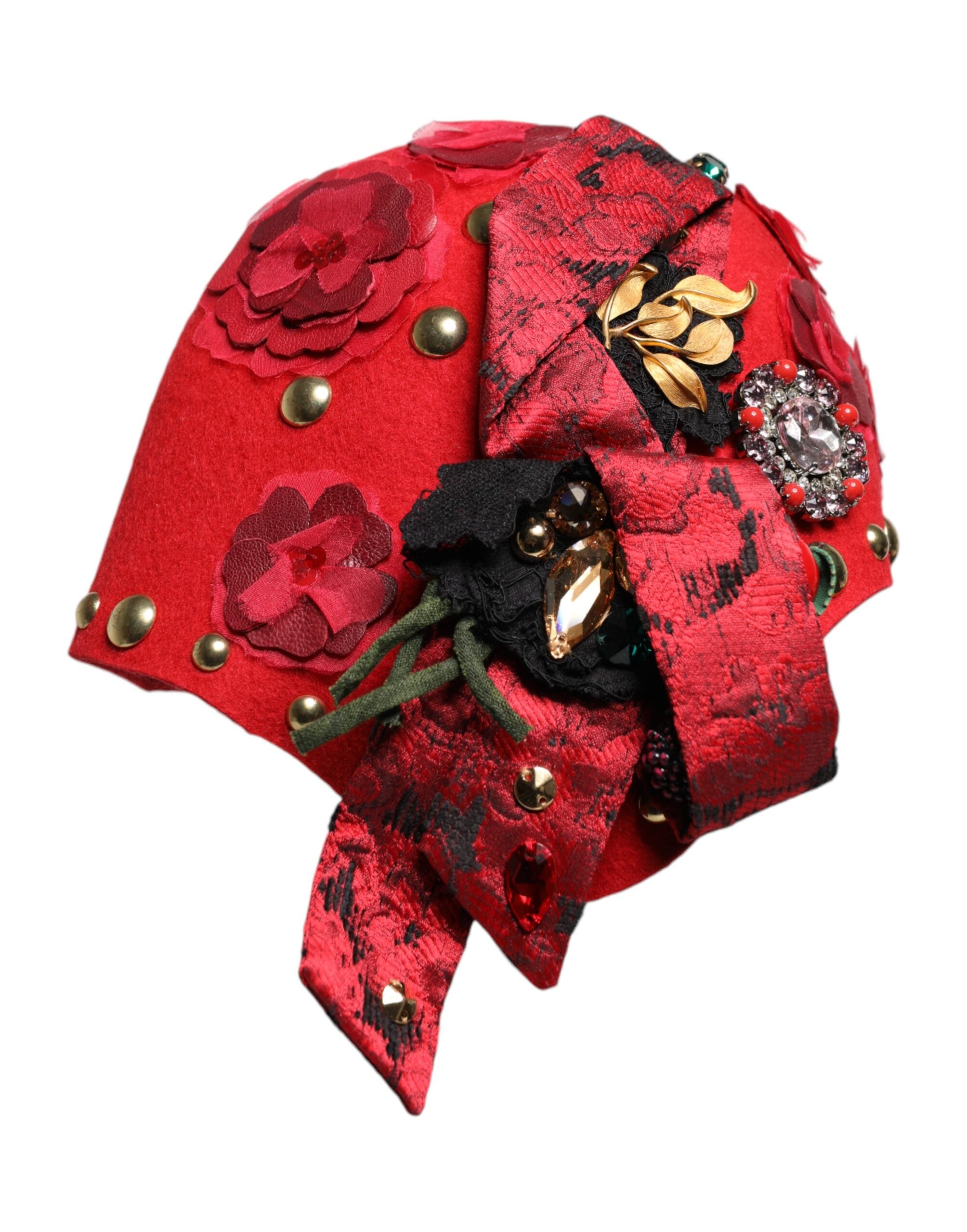 Dolce & Gabbana Roter Kristall Gold Rosen Brosche Verzierter Hut