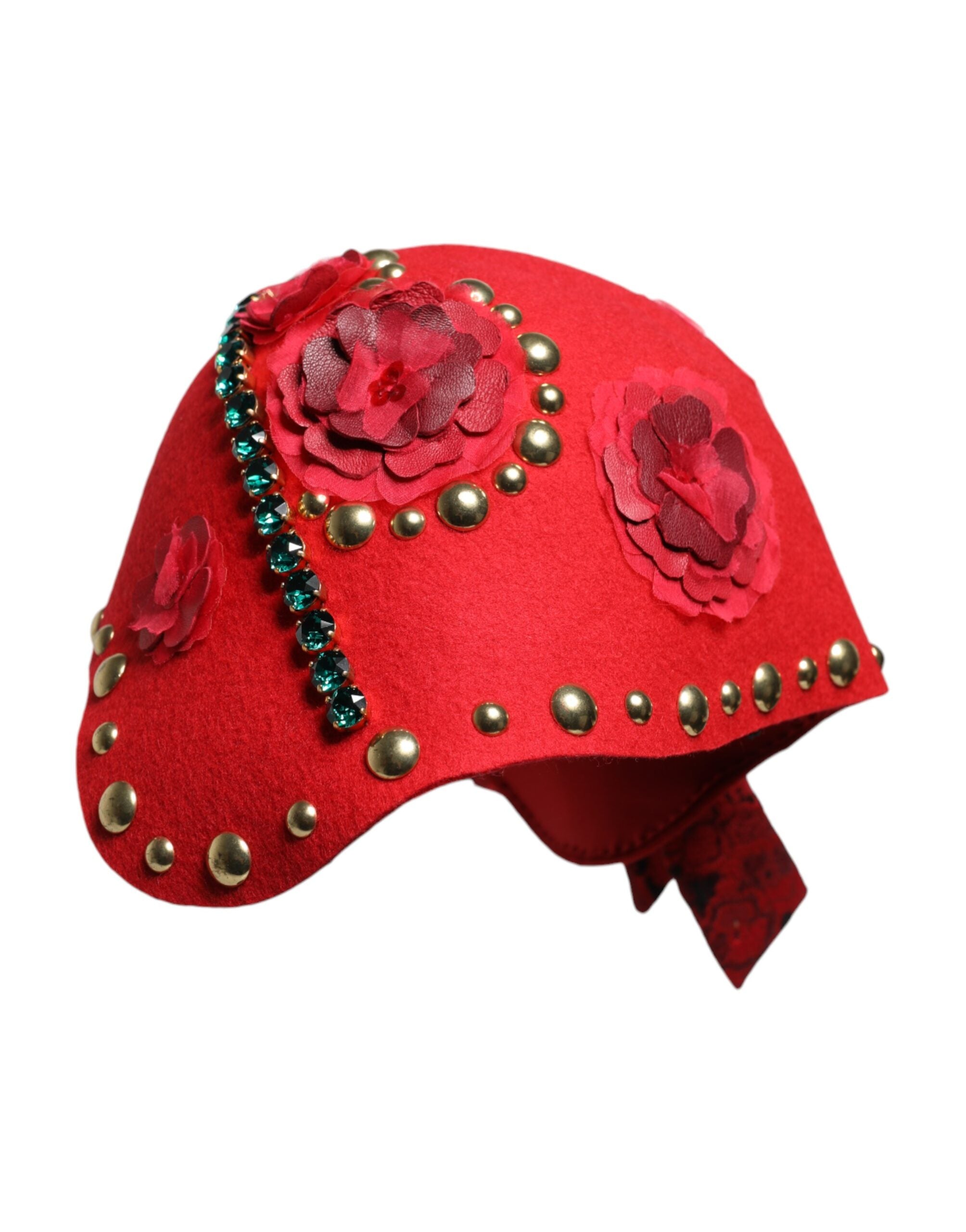Dolce & Gabbana Roter Kristall Gold Rosen Brosche Verzierter Hut