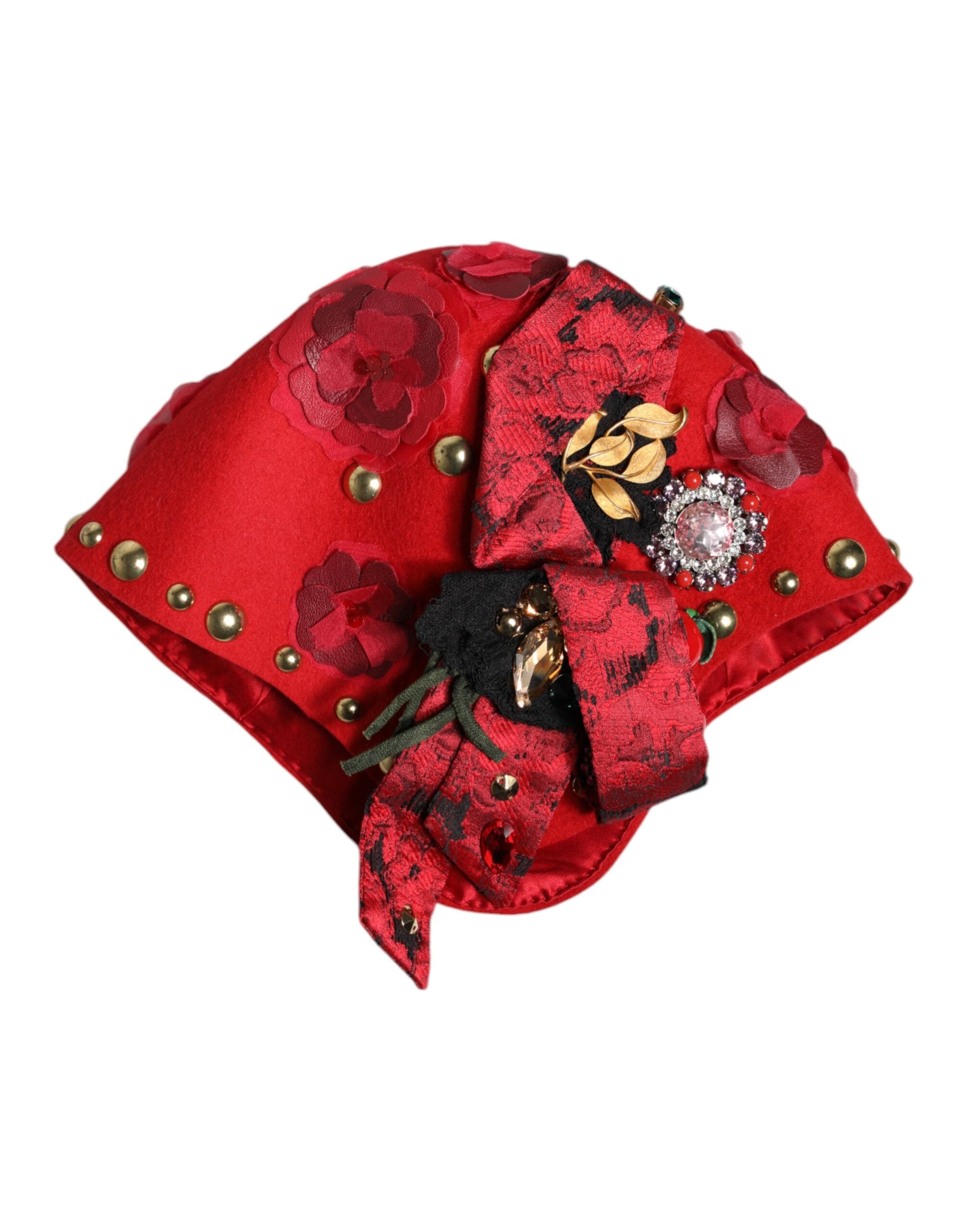 Dolce & Gabbana Roter Kristall Gold Rosen Brosche Verzierter Hut