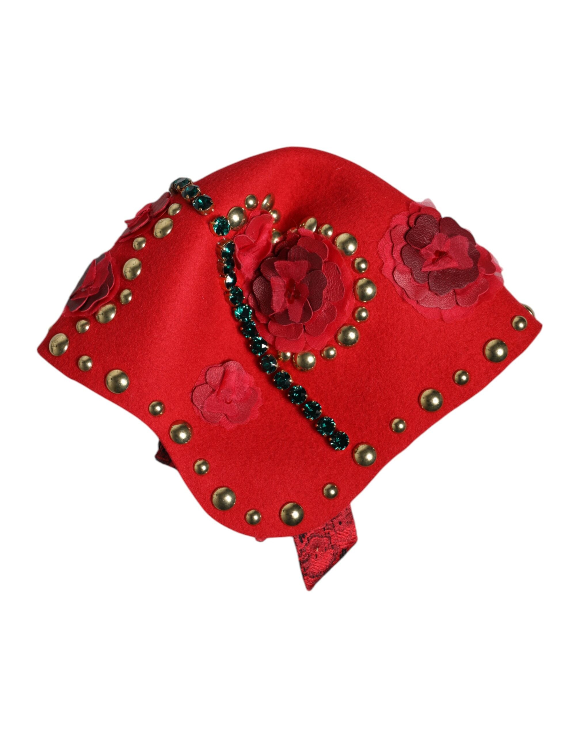 Dolce & Gabbana Roter Kristall Gold Rosen Brosche Verzierter Hut