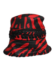 Dolce & Gabbana Zwart Rood Gestreepte Polyester Bucket Hat Met Brede Rand