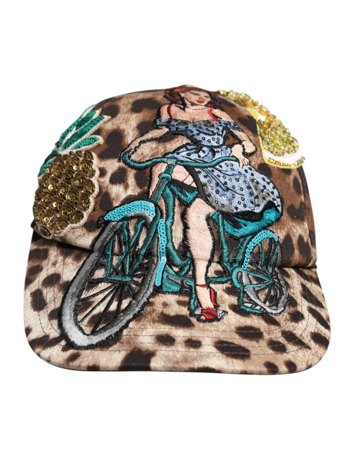 Dolce & Gabbana Braune Leopard Pailletten Sicily Baseballkappe