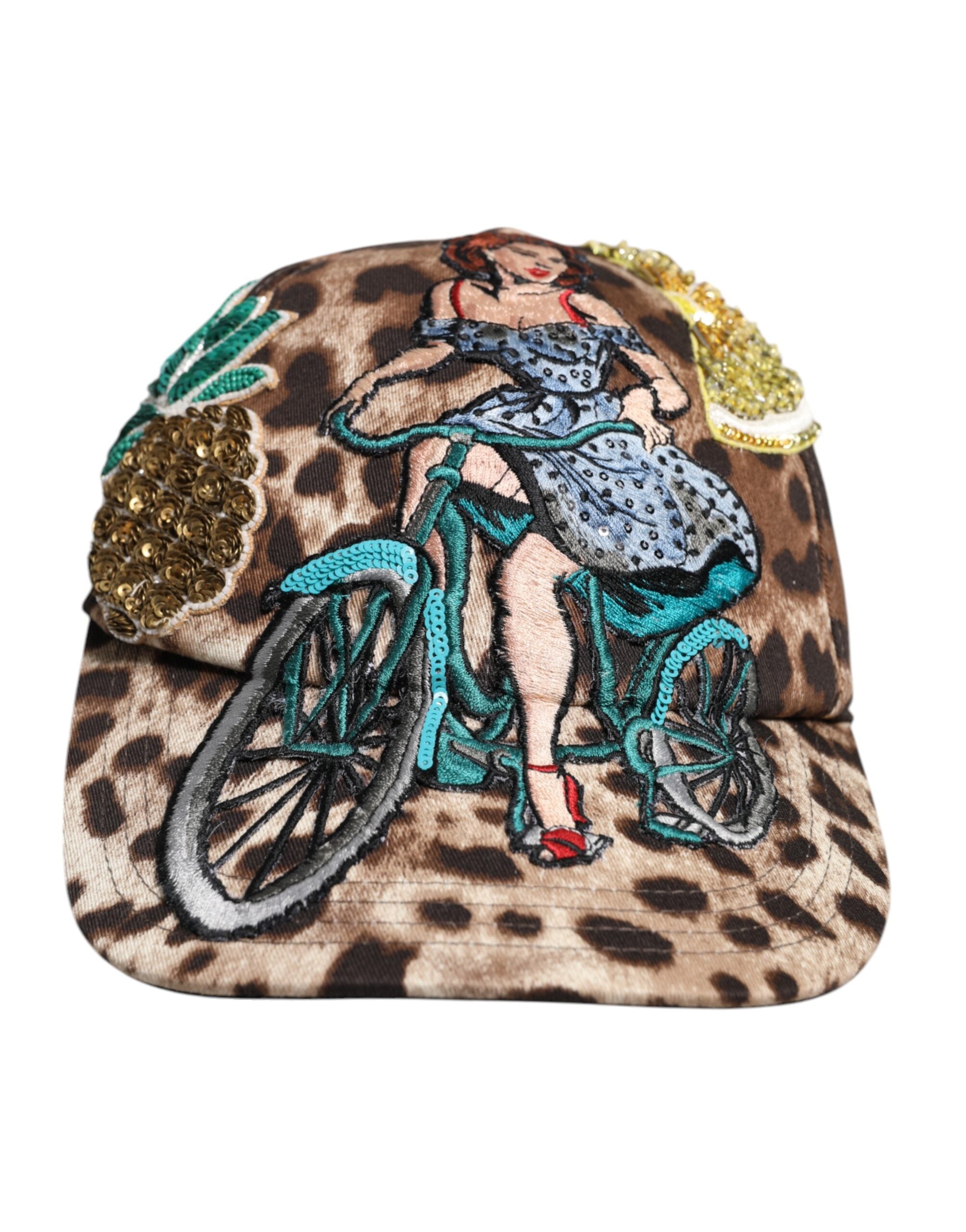 Dolce & Gabbana Braune Leopard Pailletten Sicily Baseballkappe