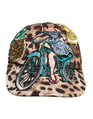 Dolce & Gabbana Braune Leopard Pailletten Sicily Baseballkappe