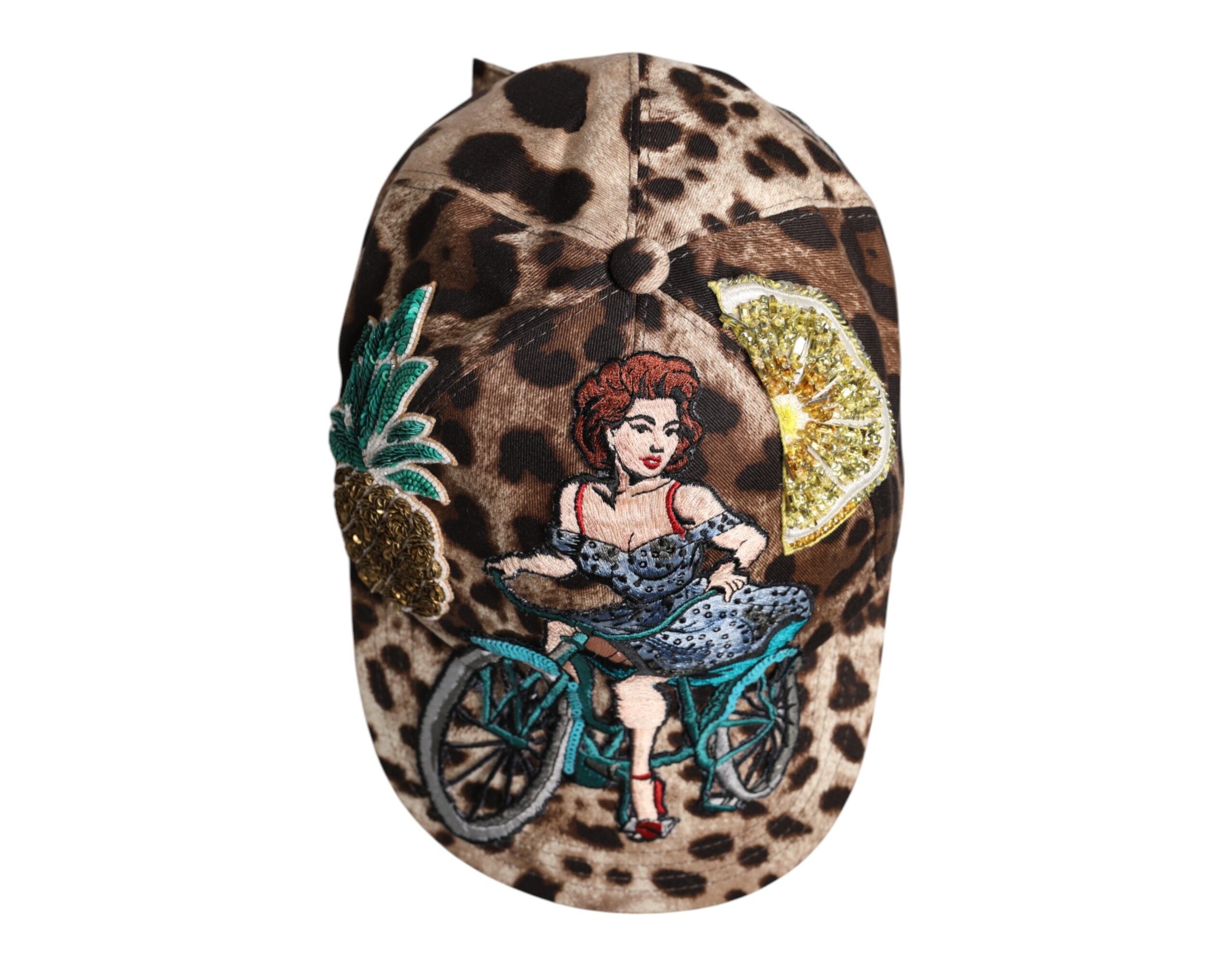 Dolce & Gabbana Braune Leopard Pailletten Sicily Baseballkappe