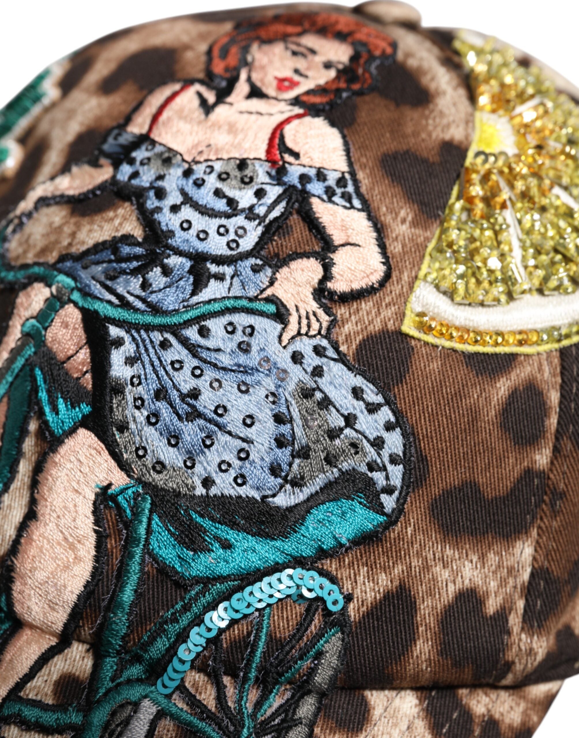 Dolce & Gabbana Braune Leopard Pailletten Sicily Baseballkappe