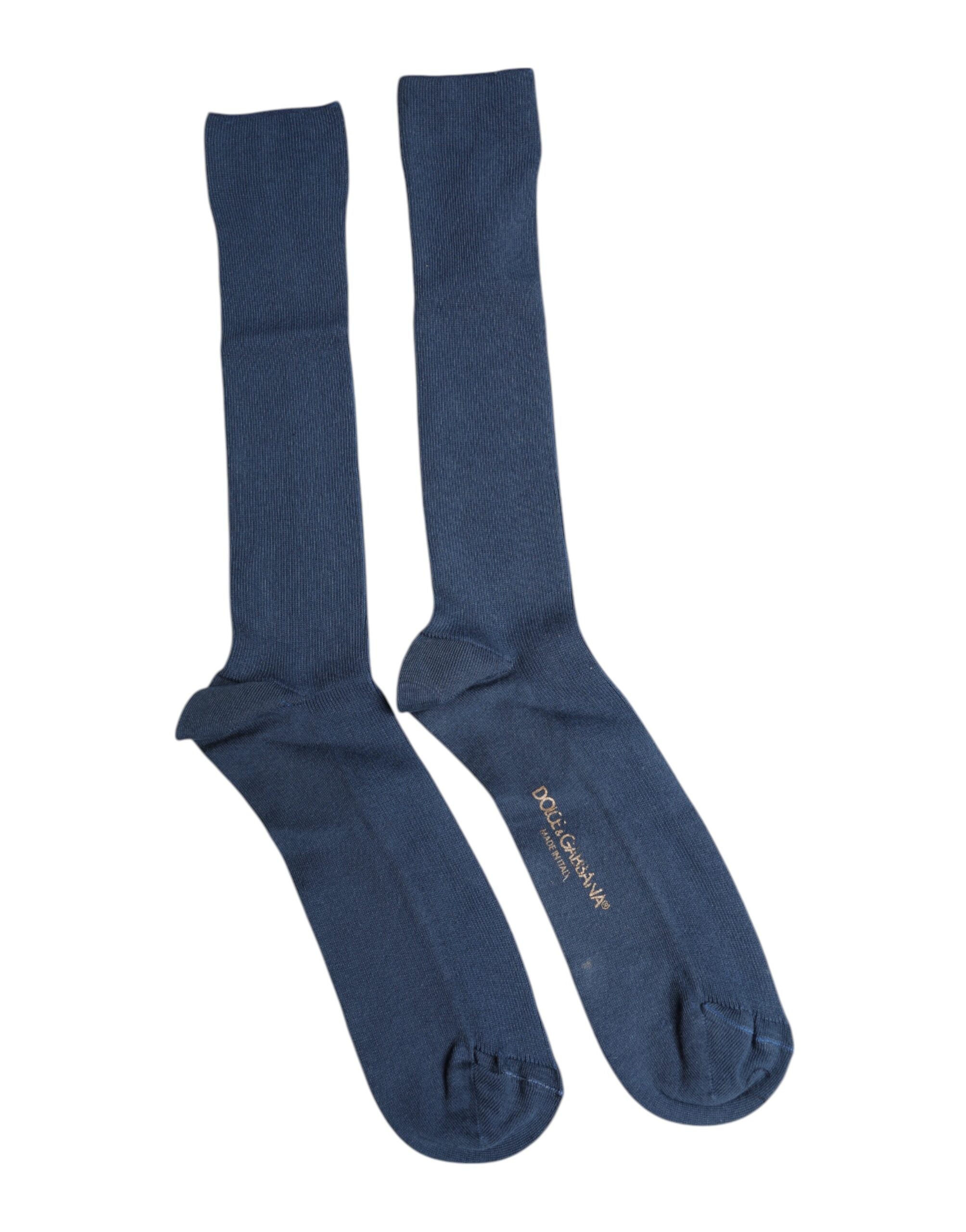 Dolce & Gabbana Blaue Baumwollsocken mit DG-Logo bis zur Wade