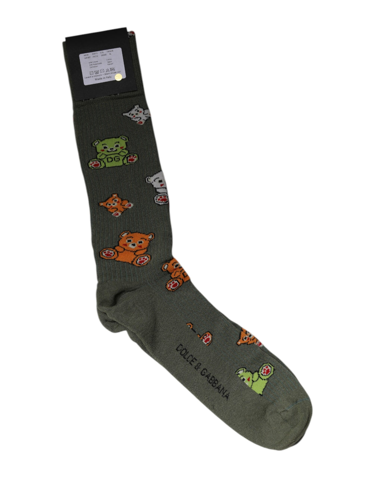 Dolce & Gabbana Grüne Nylon DG Bär Bedruckte Wadenhohe Socken