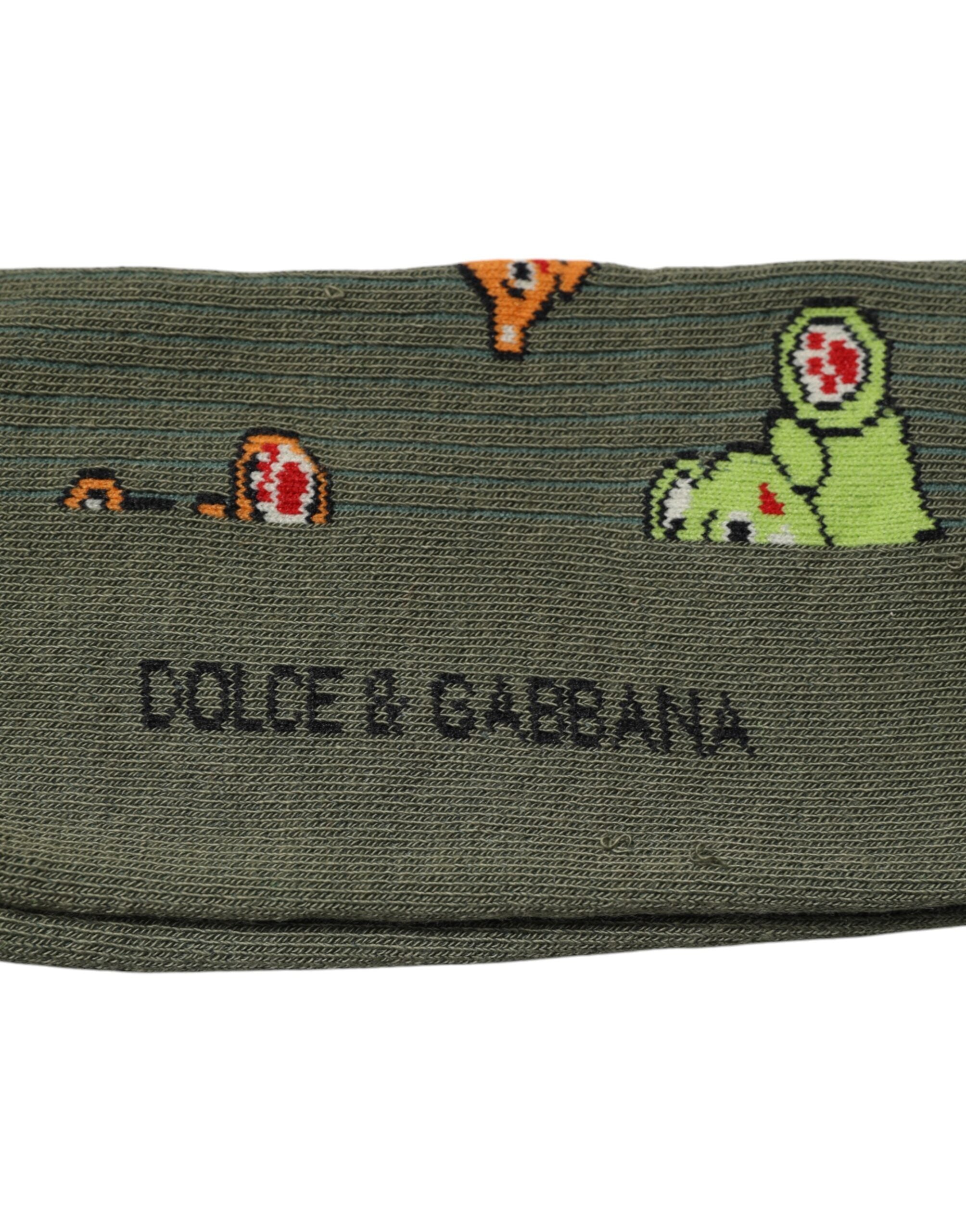 Dolce & Gabbana Grüne Nylon DG Bär Bedruckte Wadenhohe Socken
