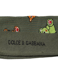 Dolce & Gabbana Grüne Nylon DG Bär Bedruckte Wadenhohe Socken