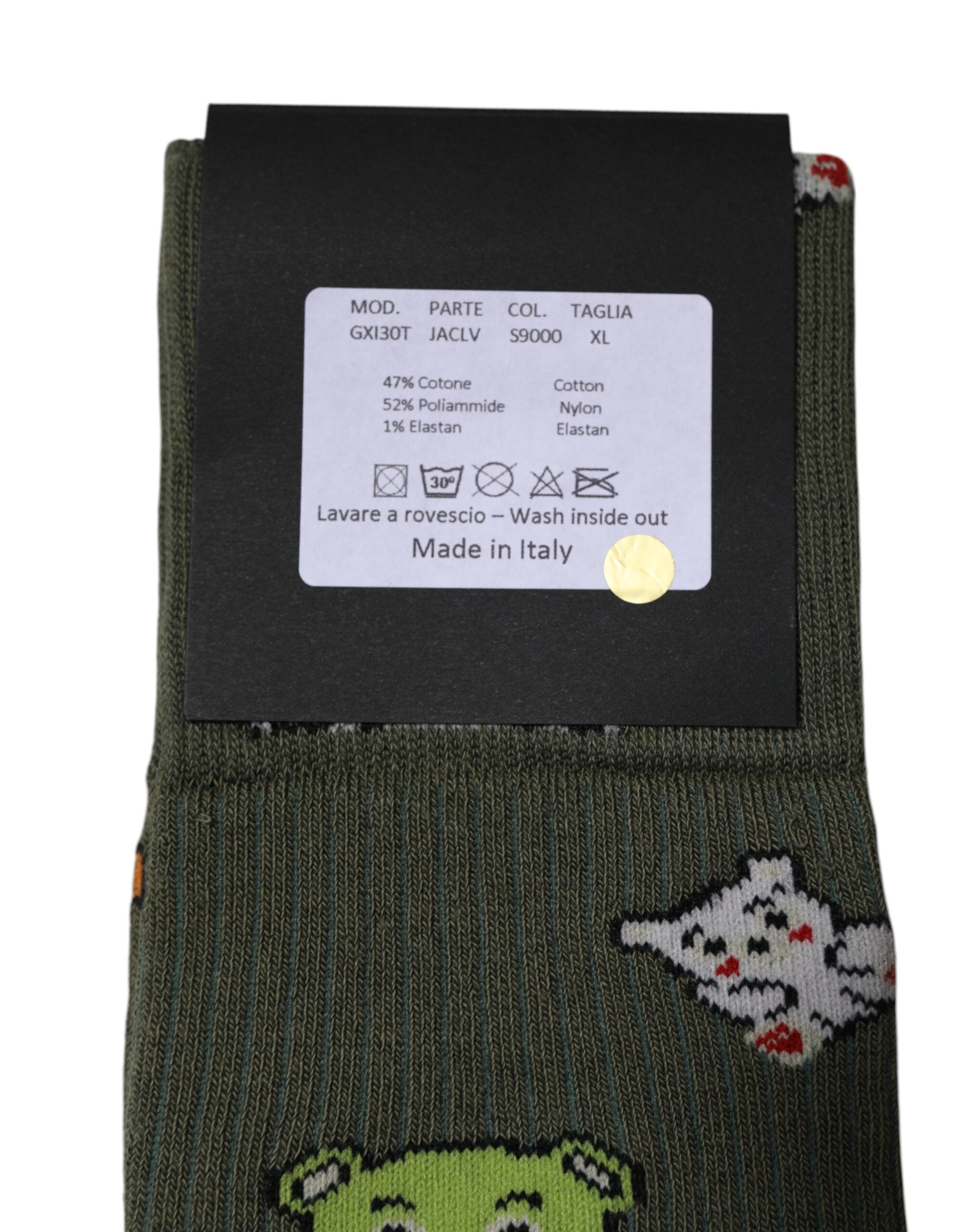 Dolce & Gabbana Grüne Nylon DG Bär Bedruckte Wadenhohe Socken