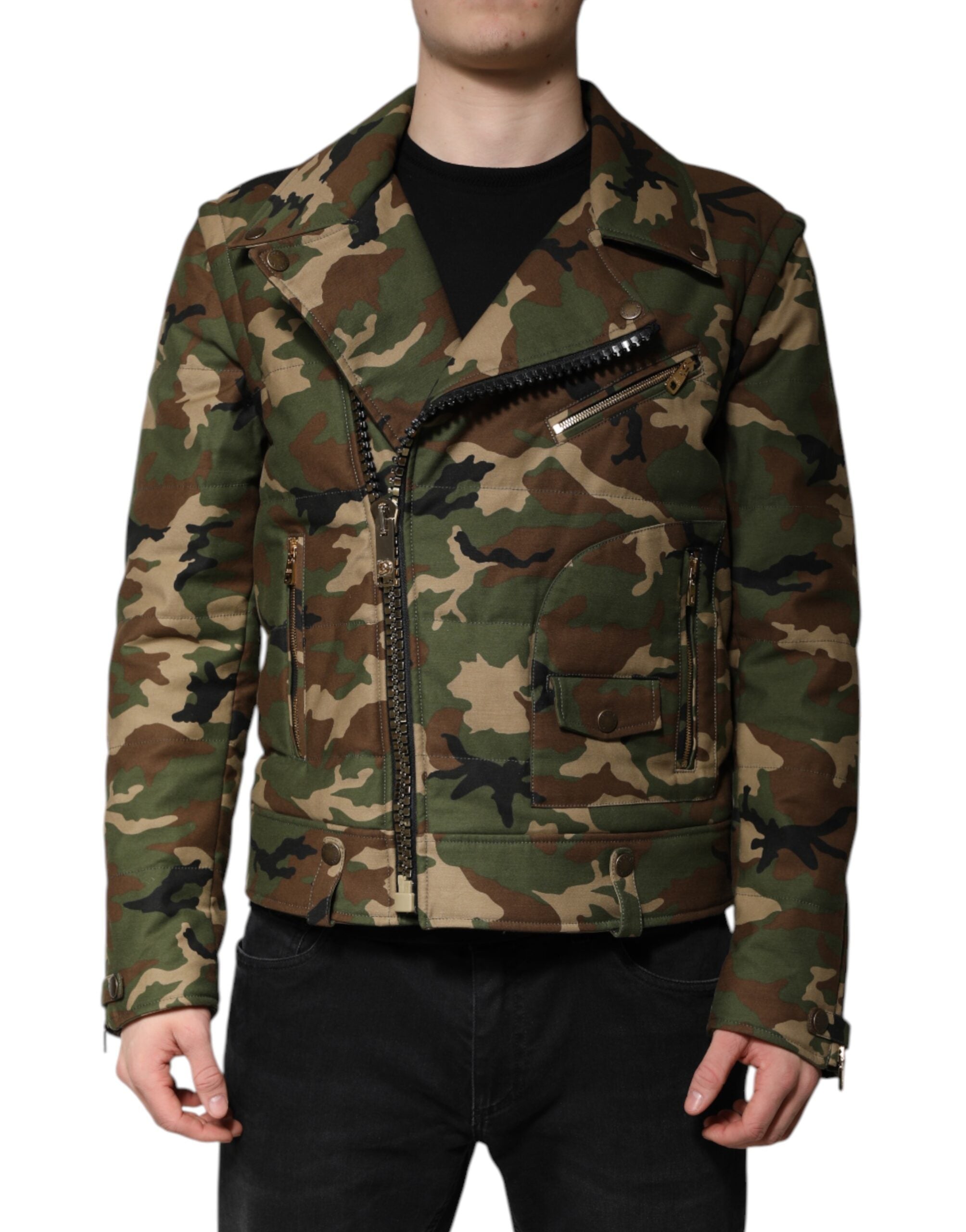 Dolce & Gabbana Bikerjacke aus mehrfarbigem Nylon mit Camouflage-Muster