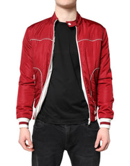 Dolce & Gabbana Rot Weiß Nylon Bomberjacke mit durchgehendem Reißverschluss für Herren