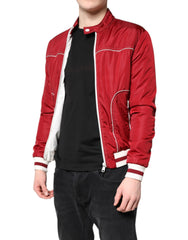 Dolce & Gabbana Rot Weiß Nylon Bomberjacke mit durchgehendem Reißverschluss für Herren