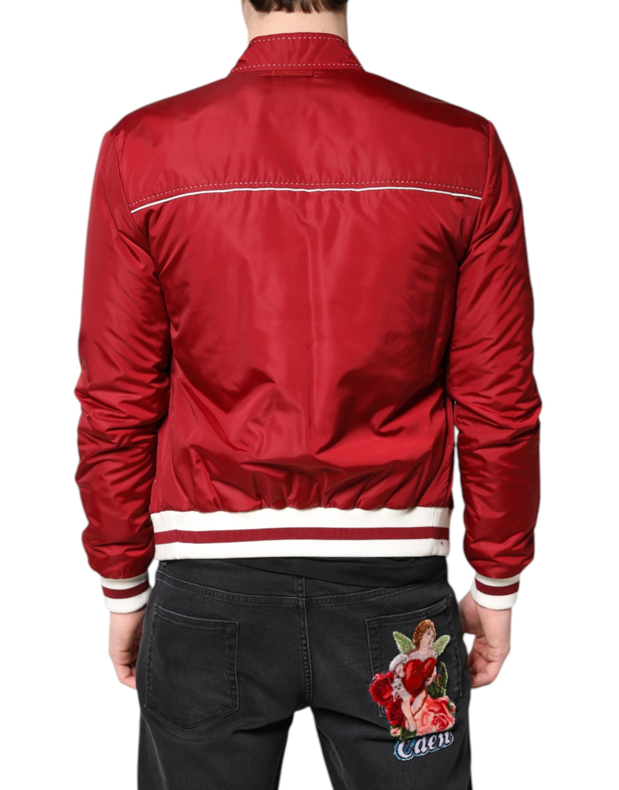 Dolce & Gabbana Rot Weiß Nylon Bomberjacke mit durchgehendem Reißverschluss für Herren