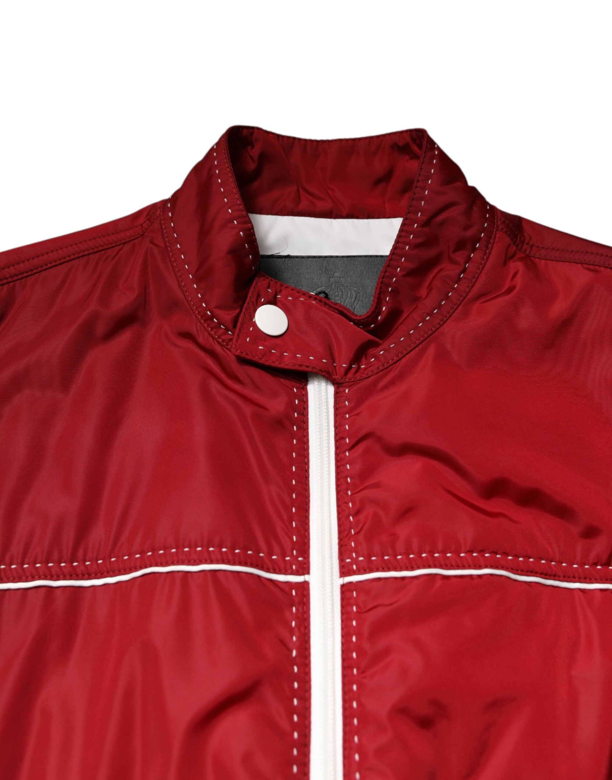 Dolce & Gabbana Rot Weiß Nylon Bomberjacke mit durchgehendem Reißverschluss für Herren