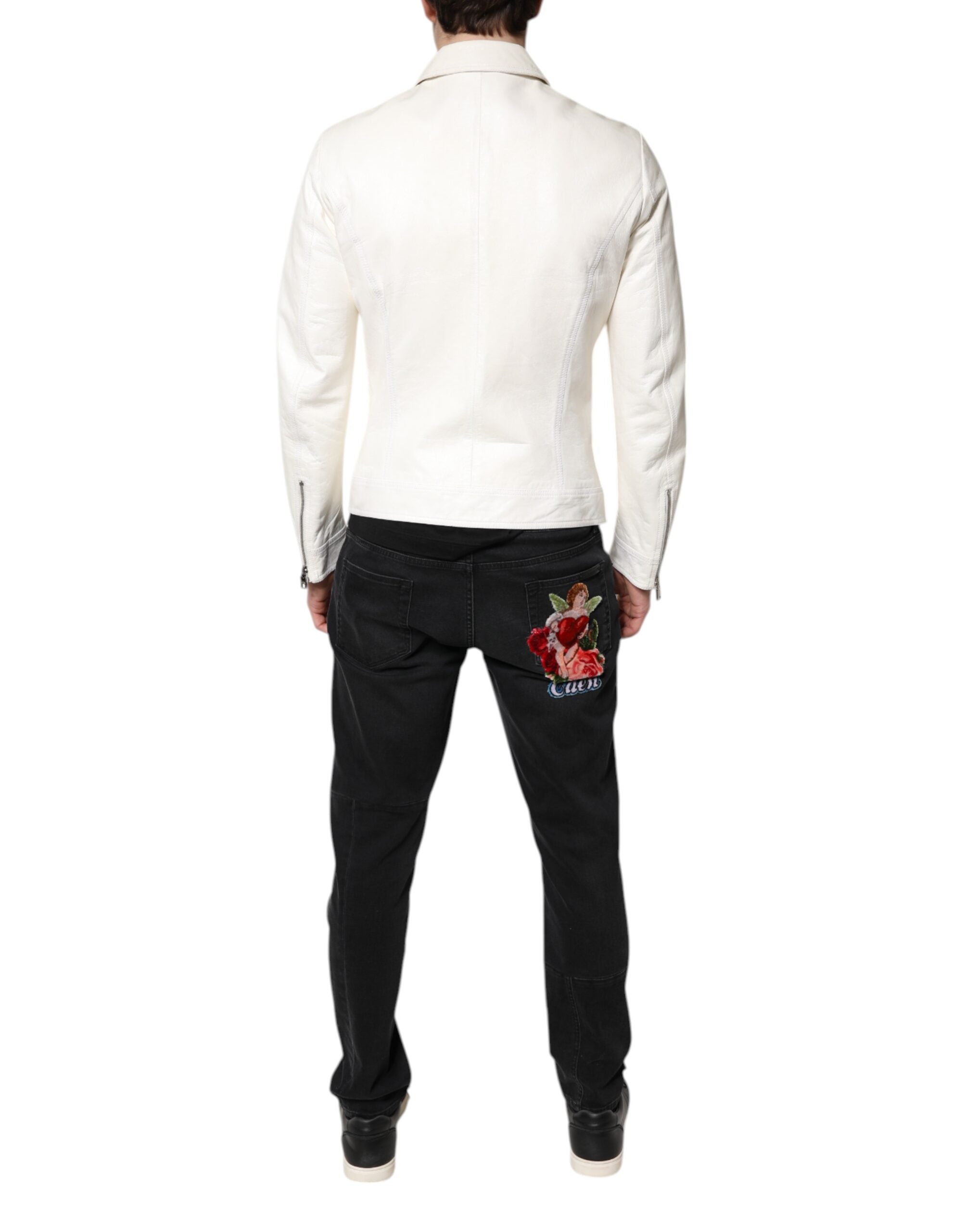 Dolce & Gabbana Weiße Bikerjacke mit Kragen und durchgehendem Reißverschluss