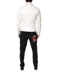 Dolce & Gabbana Weiße Bikerjacke mit Kragen und durchgehendem Reißverschluss