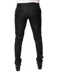 Dolce & Gabbana Black Floral Jacquard Mid Waist Dress Pants
