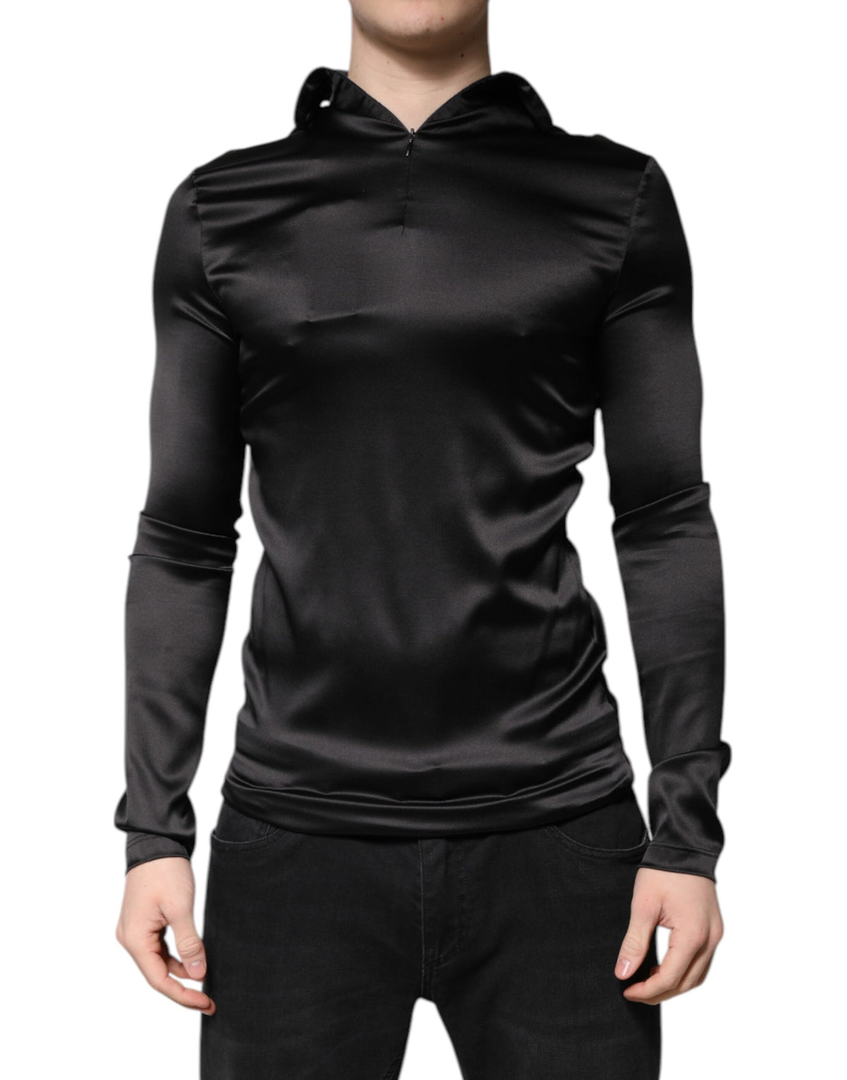 Dolce & Gabbana Schwarzer Herrenpullover aus Seide mit Rollkragen