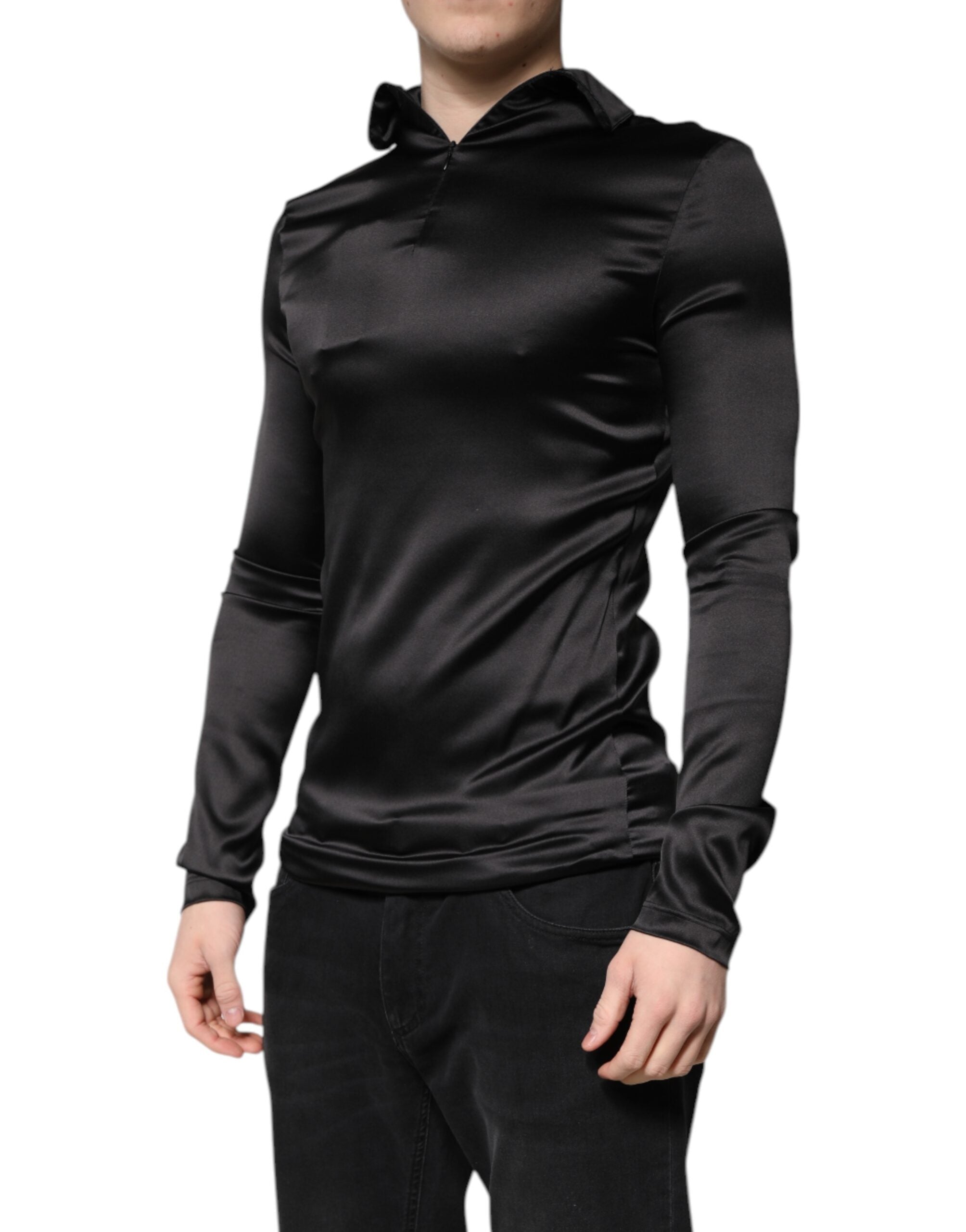 Dolce & Gabbana Schwarzer Herrenpullover aus Seide mit Rollkragen